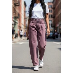 Pilcro Anthropologie Size 29 Plum Acid Washed Pleated High Waist Barrel Leg Jean